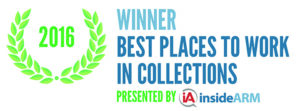 2016 Winner of Best Places to Work in Collections by insideARM