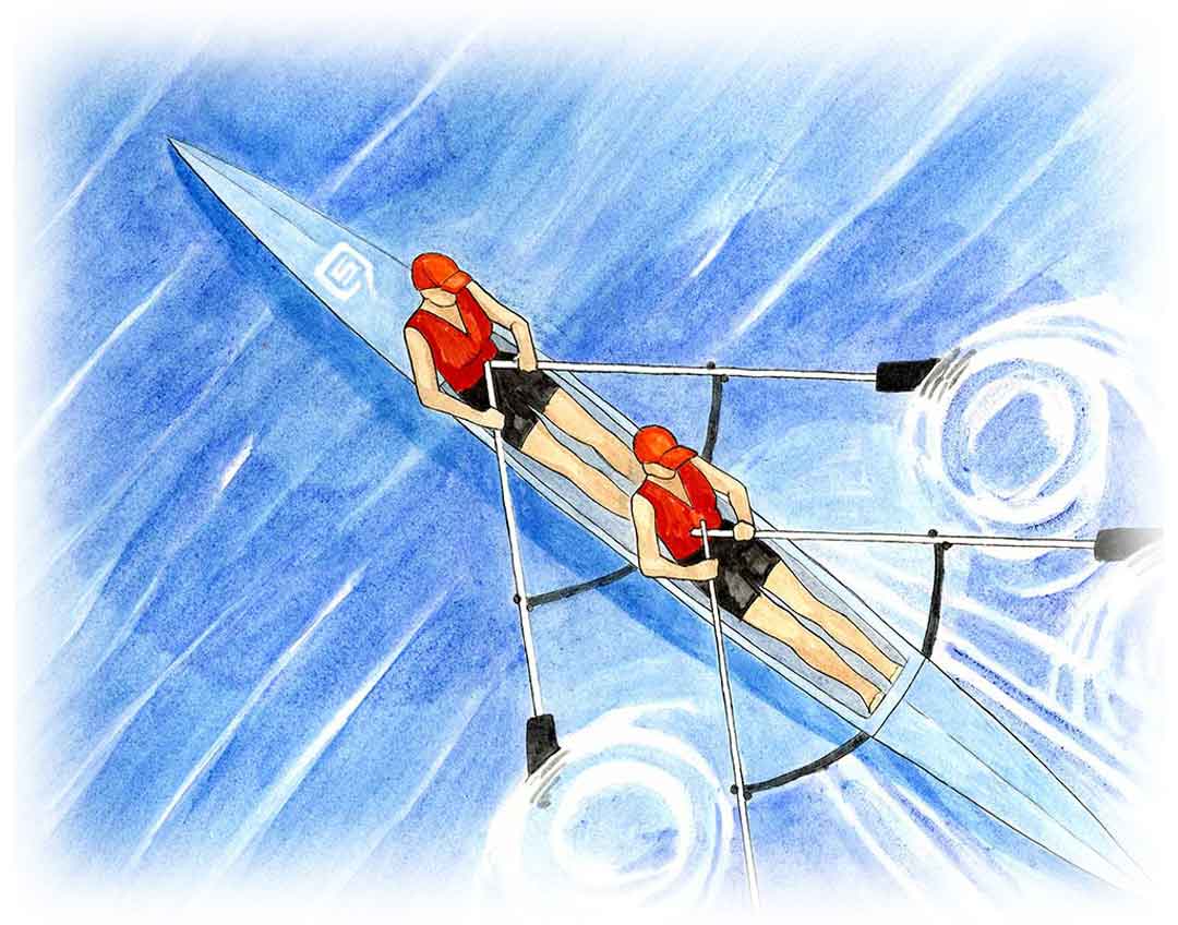 Artistic Illustration of two men in a rowboat